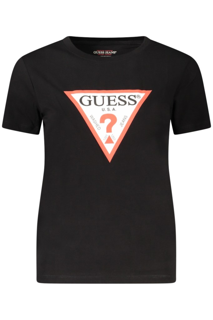 GUESS JEANS T-SHIRT MANICHE CORTE DONNA NERO